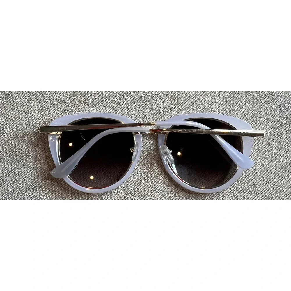 Perverse Sunglasses Lavender Lilac Oversized Round Gold Trim Dark Tint Lenses